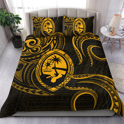 Polynesian Pride Guam With Polynesian Tribal Tattoo and Coat of Arms Bedding Set Gold Version