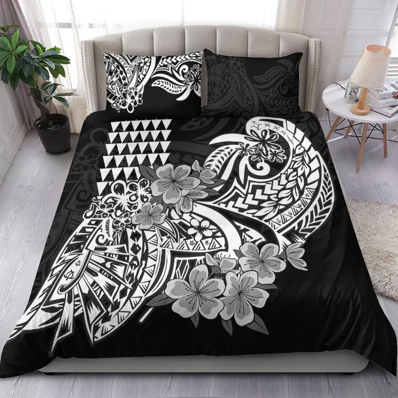 Hawaii Kakau Bedding Set Polynesian Floral Tribal Black Version