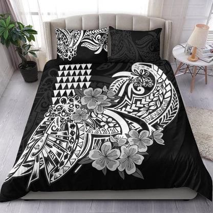Hawaii Kakau Bedding Set Polynesian Floral Tribal Black Version
