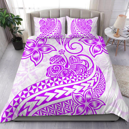 Polynesian Tribal Tattoo Retro Bedding Set Purple Screen Color