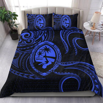 Polynesian Pride Guam With Polynesian Tribal Tattoo and Coat of Arms Bedding Set Blue Version