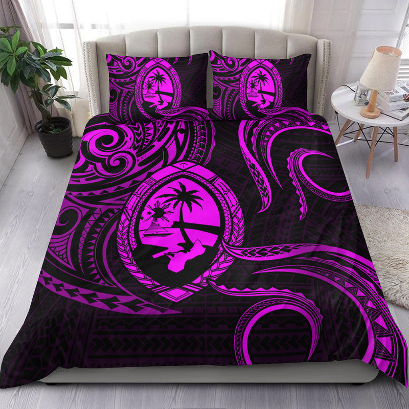 Polynesian Pride Guam With Polynesian Tribal Tattoo and Coat of Arms Bedding Set Purple Version