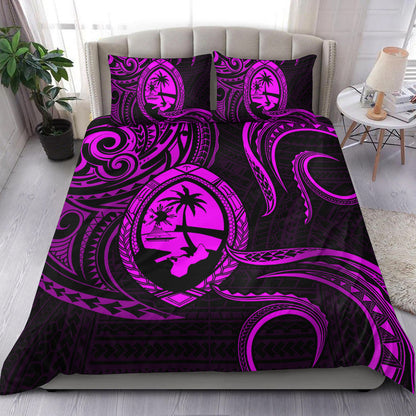 Polynesian Pride Guam With Polynesian Tribal Tattoo and Coat of Arms Bedding Set Purple Version