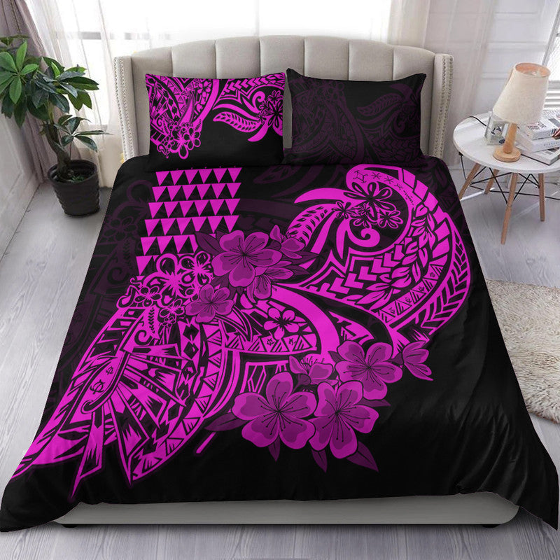 Hawaii Kakau Bedding Set Polynesian Floral Tribal Purple Version