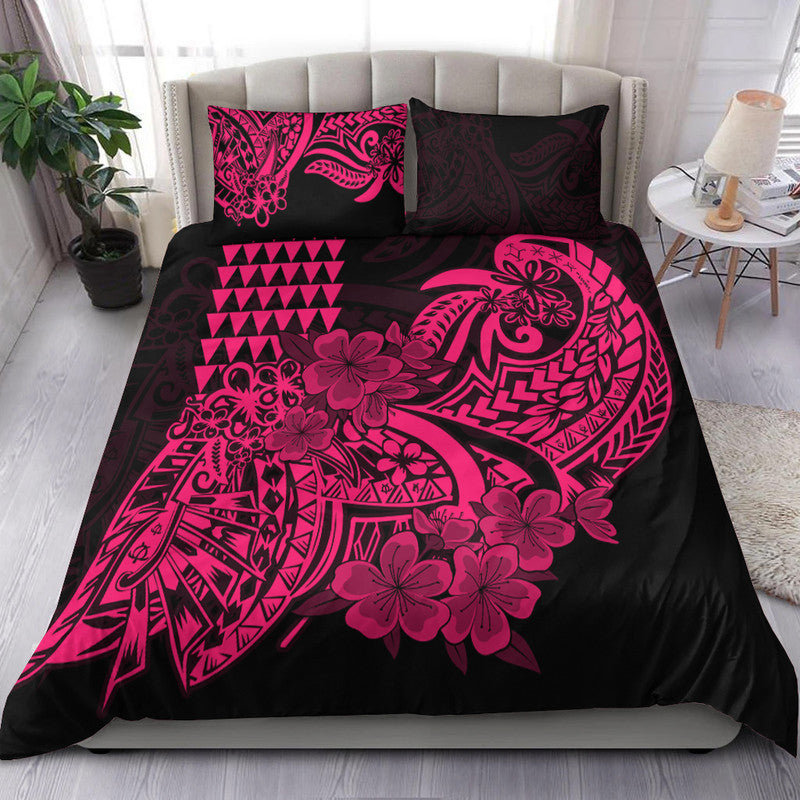 Hawaii Kakau Bedding Set Polynesian Floral Tribal Pink Version