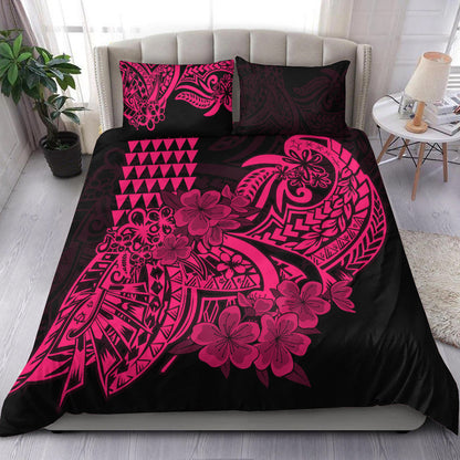 Hawaii Kakau Bedding Set Polynesian Floral Tribal Pink Version