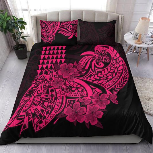 Hawaii Kakau Bedding Set Polynesian Floral Tribal Pink Version
