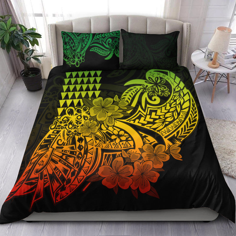 Hawaii Kakau Bedding Set Polynesian Floral Tribal Reggae Version
