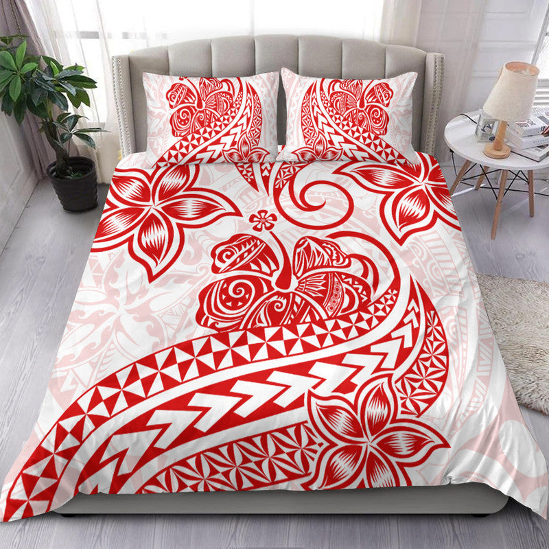 Polynesian Tribal Tattoo Retro Bedding Set Red Screen Color