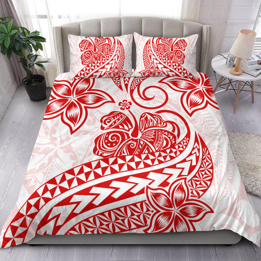 Polynesian Tribal Tattoo Retro Bedding Set Red Screen Color