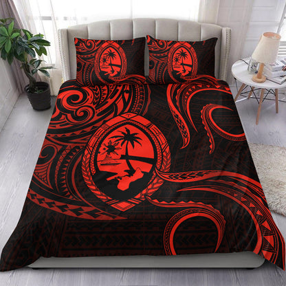Polynesian Pride Guam With Polynesian Tribal Tattoo and Coat of Arms Bedding Set Red Version