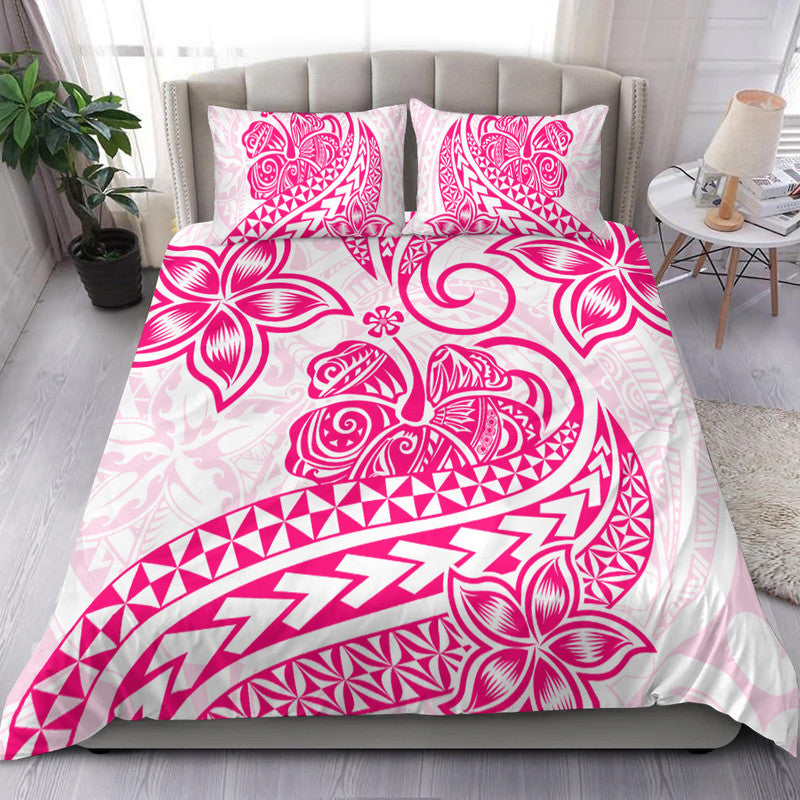 Polynesian Tribal Tattoo Retro Bedding Set Pink Screen Color