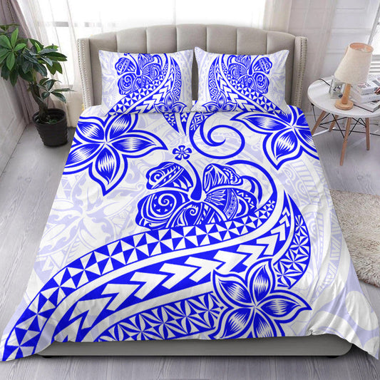 Polynesian Tribal Tattoo Retro Bedding Set Blue Screen Color