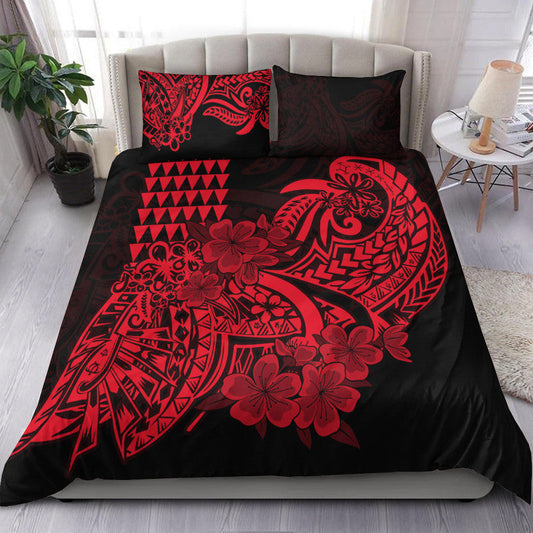 Hawaii Kakau Bedding Set Polynesian Floral Tribal Red Version