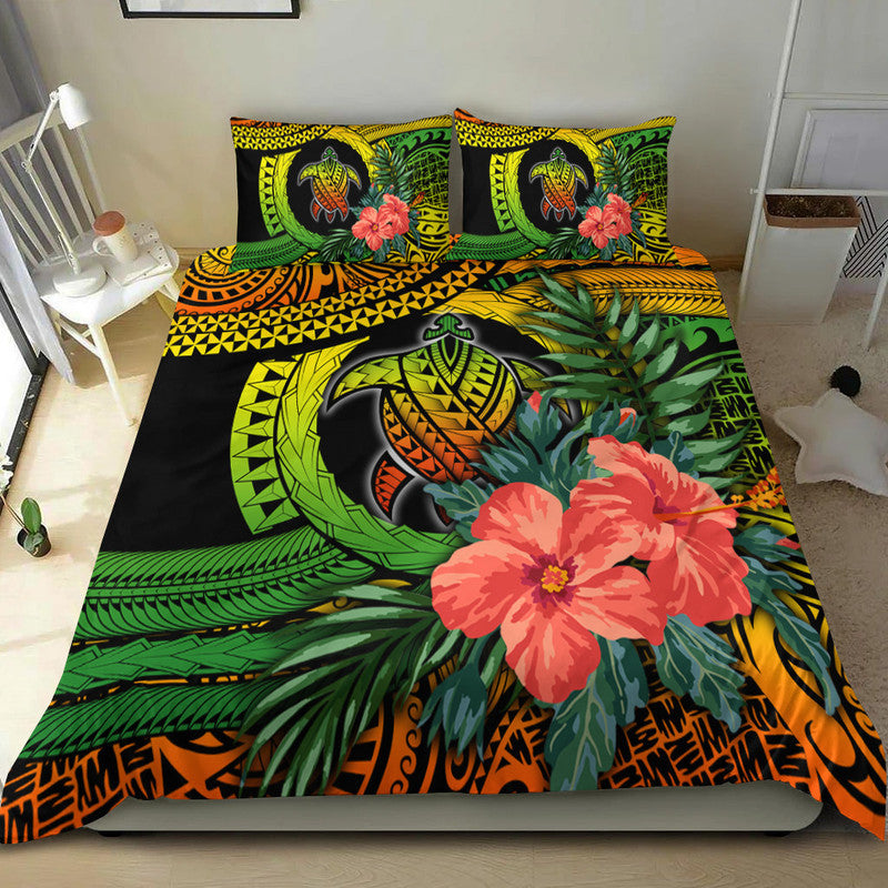 Polynesian Turtle Bedding Set Circle Turtle Hibiscus Reggae