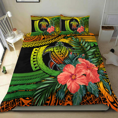 Polynesian Turtle Bedding Set Circle Turtle Hibiscus Reggae