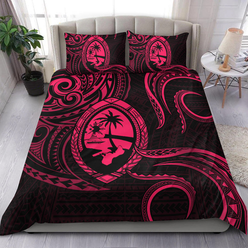 Polynesian Pride Guam With Polynesian Tribal Tattoo and Coat of Arms Bedding Set Pink Version