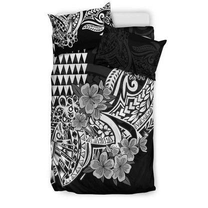 Hawaii Kakau Bedding Set Polynesian Floral Tribal Black Version