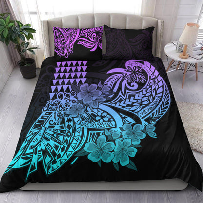Hawaii Kakau Bedding Set Polynesian Floral Tribal Heliotrope Version