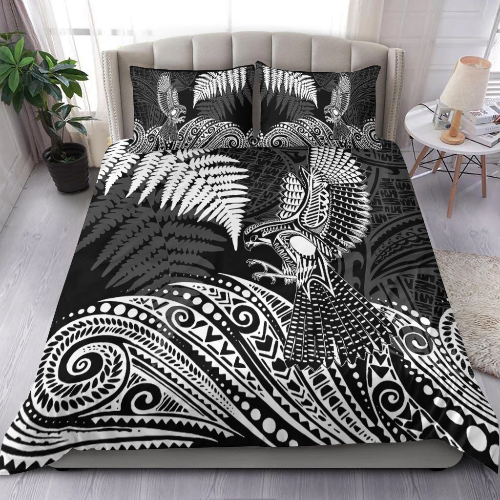 New Zealand Aotearoa Silver Fern Bedding Set Flying Kārearea