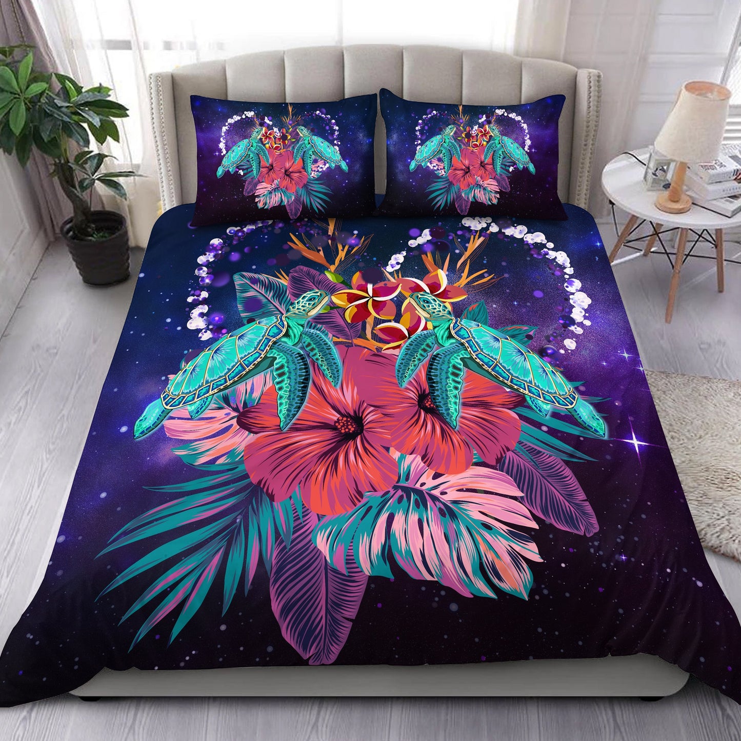Hawaii Couple Turtle Hibiscus Tropical Bedding Set Huxley Style AH
