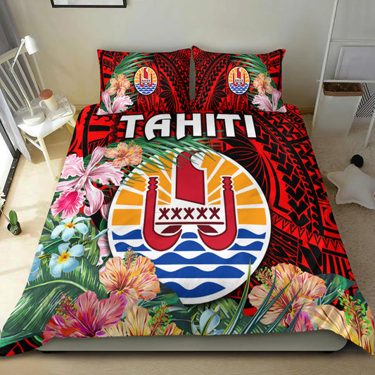 Tahiti Bedding Set French Polynesia Simple Vibes Red