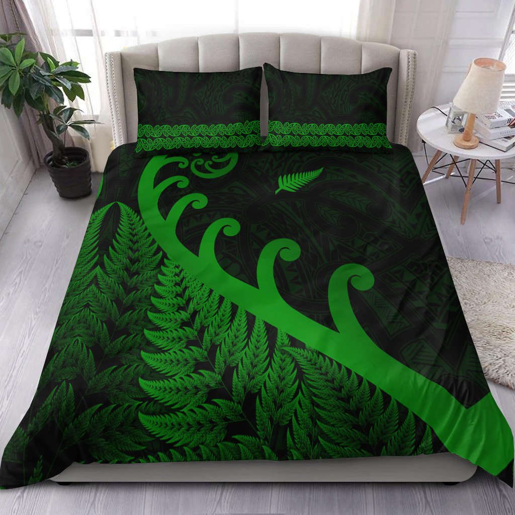 New Zealand Rugby Maori Bedding Set Silver Fern Koru Vibes Green