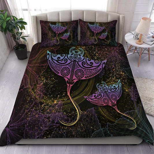 Hawaii Manta Ray Hibiscus Bedding Set Glitter Style AH