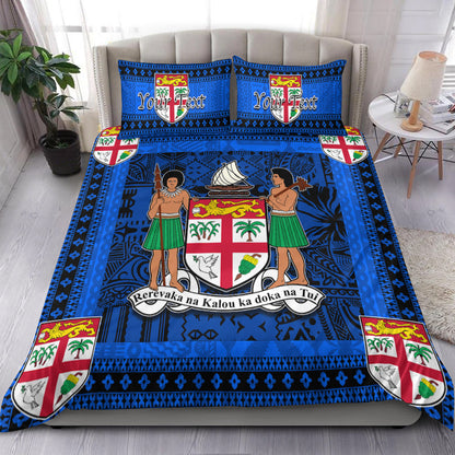 (Custom Personalised) Fiji Bedding Set Blue And Black Style No.1