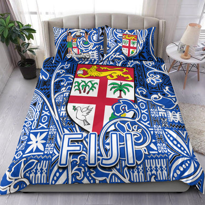 Fiji Bedding Set Tapa Patterns Blue And White Style