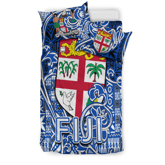 Fiji Bedding Set Tapa Patterns Blue And White Style