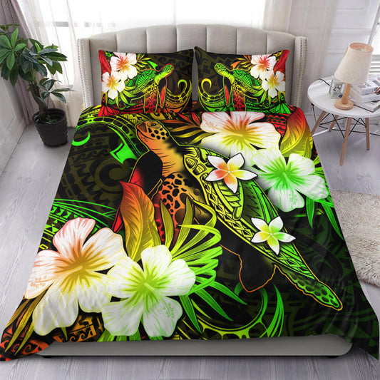Polynesian Turtle Bedding Set With Hibiscus Color No.1