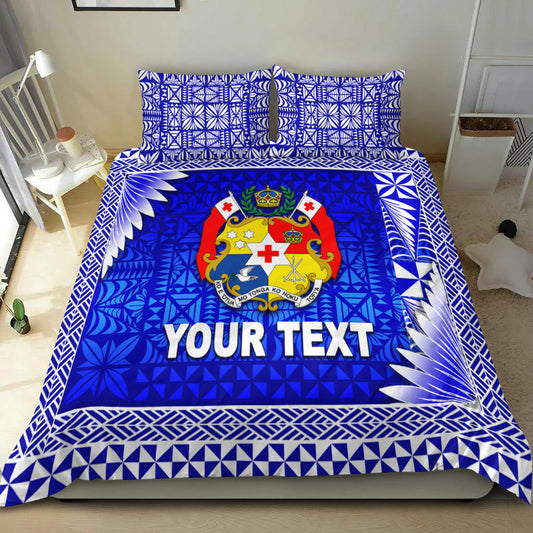 (Custom Personalised) Tonga Coat Of Arms Bedding Set Simplified Version Blue