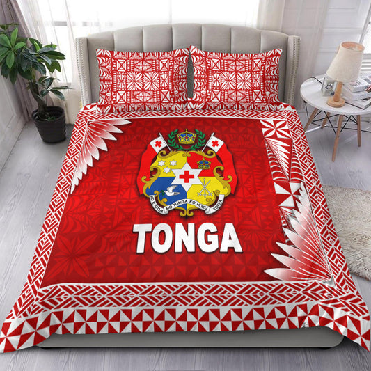 Tonga Coat Of Arms Bedding Set Simplified Version Red