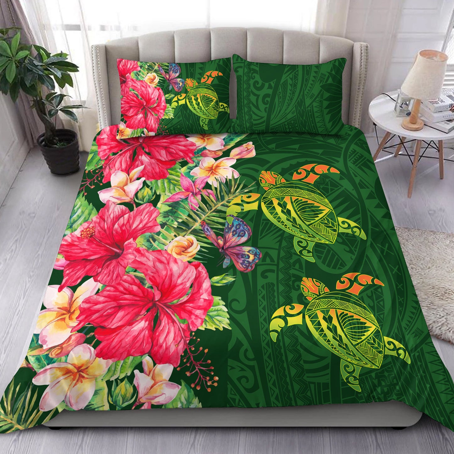 Hawaii Turtle Hibiscus Plumeria Polynesian Bedding Set Cala Style AH