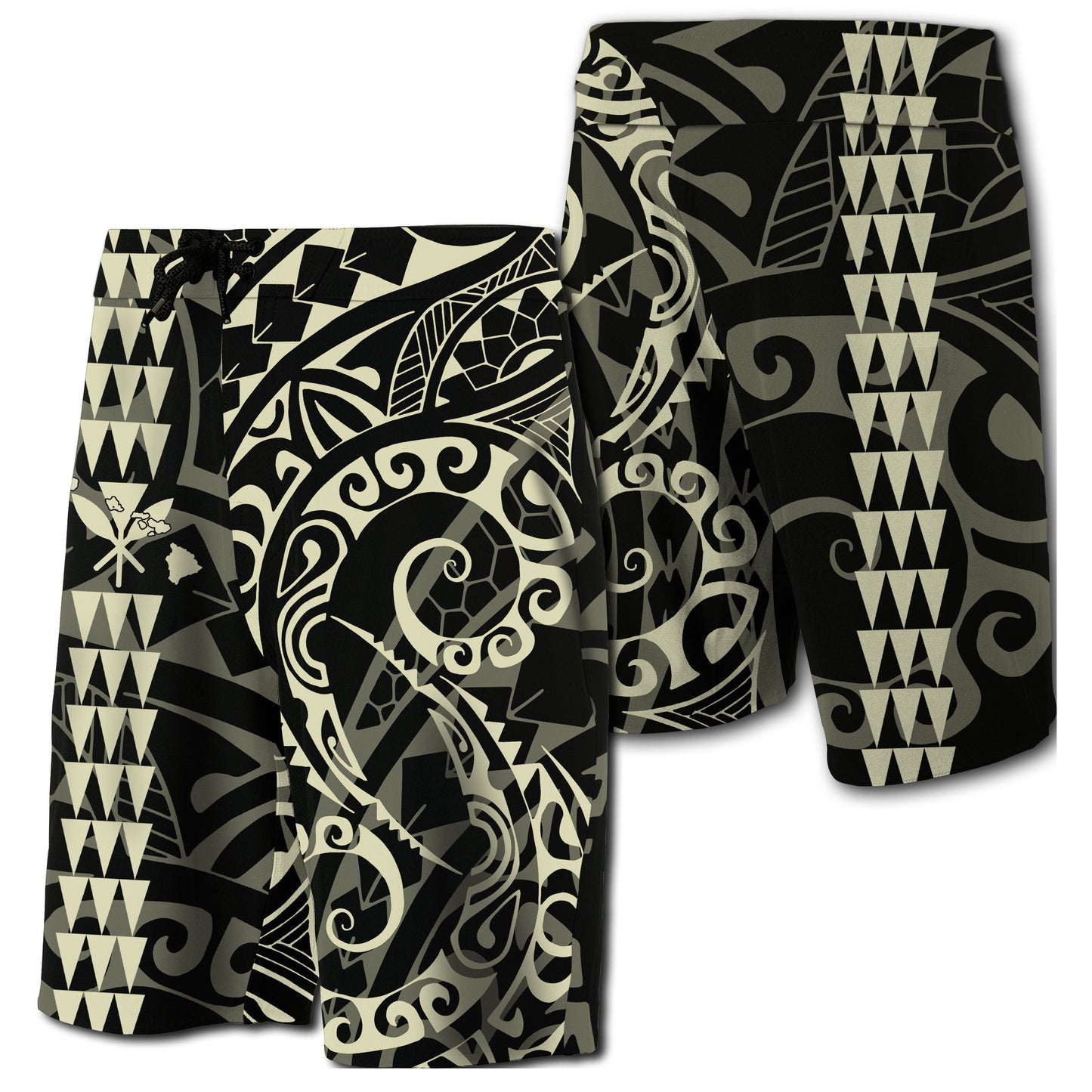 Hawaii Kakau Polynesian Kanaka Board Shorts - Beige - Snapy Style