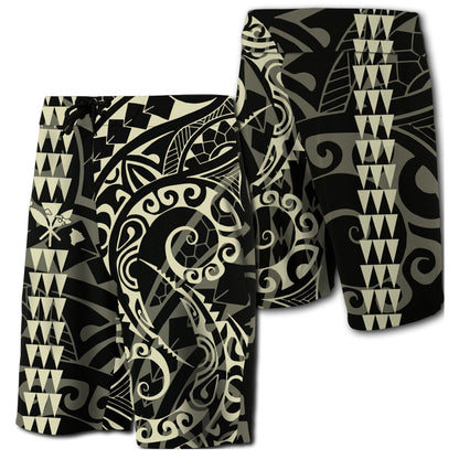 Hawaii Kakau Polynesian Kanaka Board Shorts - Beige - Snapy Style