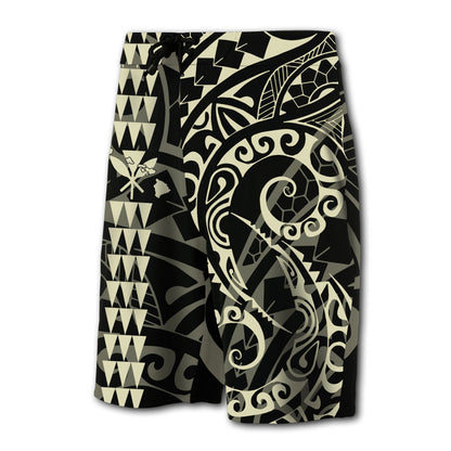 Hawaii Kakau Polynesian Kanaka Board Shorts - Beige - Snapy Style