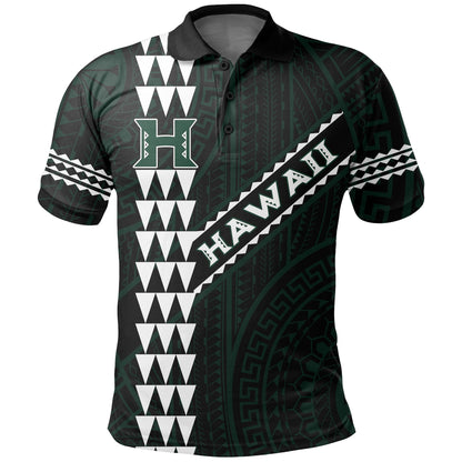 Hawaii Kakau Warrior Polynesian Football Polo Shirt - Black