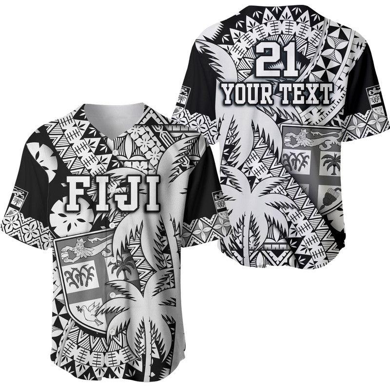 (Custom Personalised) Fiji Coat Of Arms Baseball Jersey Masi Tapa Mixed Palm Tree No1 Black Version