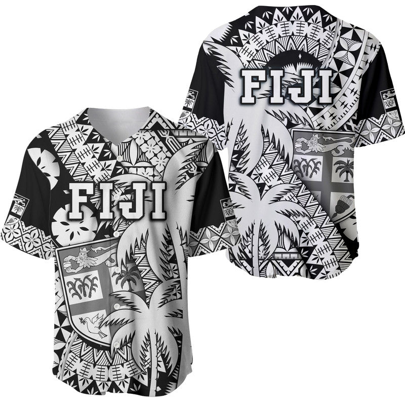 Fiji Coat Of Arms Baseball Jersey Masi Tapa Mixed Palm Tree No1 Black Version