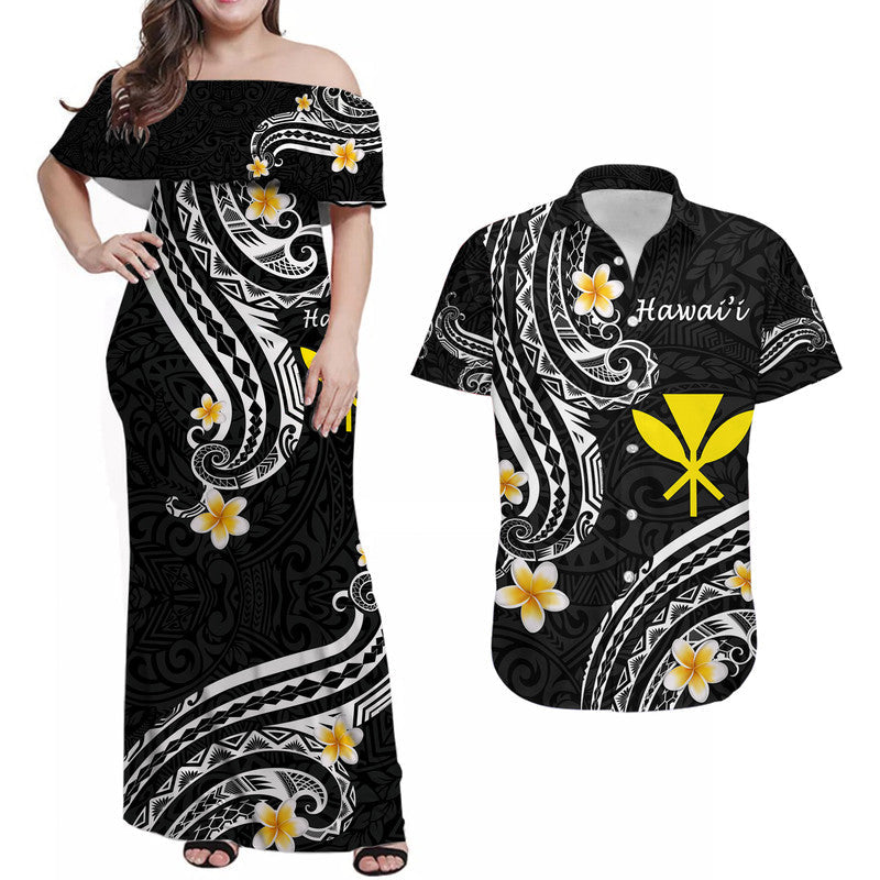 Hawaii Combo Dress and Hawaiian Shirt Black Polynesian Line Style