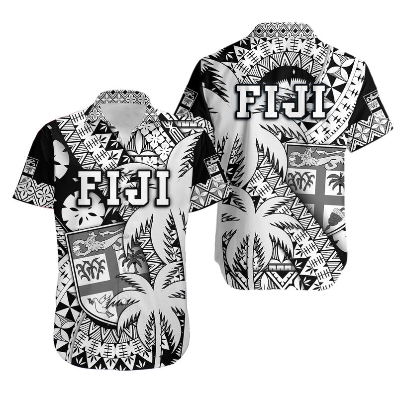 Fiji Coat Of Arms Hawaiian Shirt Masi Tapa Mixed Palm Tree No1 Black Version