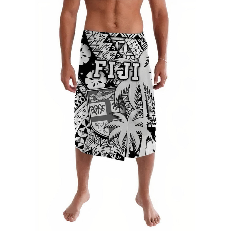Fiji Coat Of Arms Lavalava Masi Tapa Mixed Palm Tree No1 Black Version