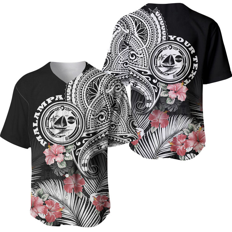 (Custom Personalised) Vanuatu Malampa Province Baseball Jersey Hibiscus Tribal Polynesian Tattoo Ver Black