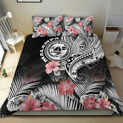 Vanuatu Malampa Province Bedding Set Hibiscus Tribal Polynesian Tattoo Ver Black