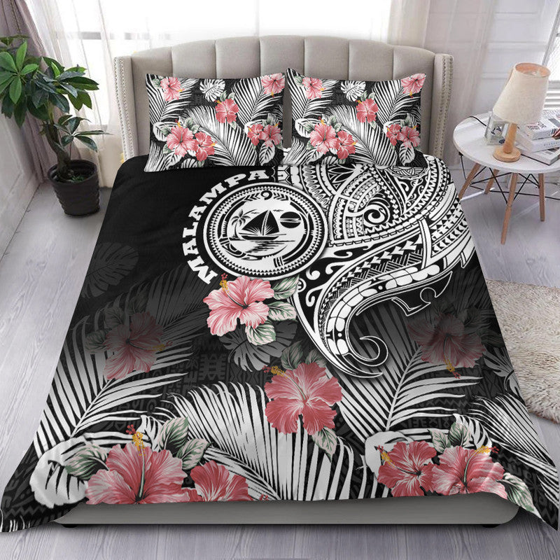 Vanuatu Malampa Province Bedding Set Hibiscus Tribal Polynesian Tattoo Ver Black