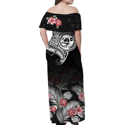 Vanuatu Malampa Province Women Off Shoulder Long Dress Hibiscus Tribal Polynesian Tattoo Ver Black