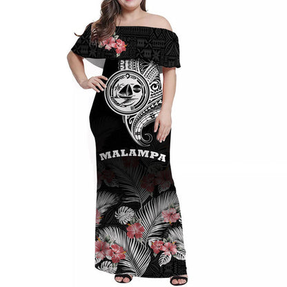 Vanuatu Malampa Province Women Off Shoulder Long Dress Hibiscus Tribal Polynesian Tattoo Ver Black