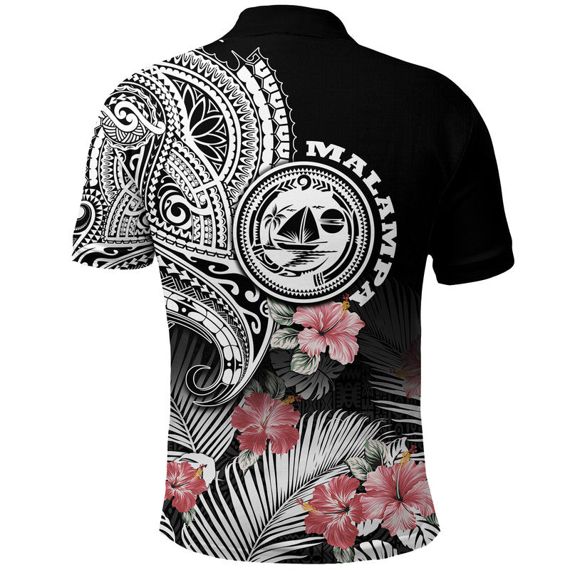 Vanuatu Malampa Province Polo Shirt Hibiscus Tribal Polynesian Tattoo Ver Black